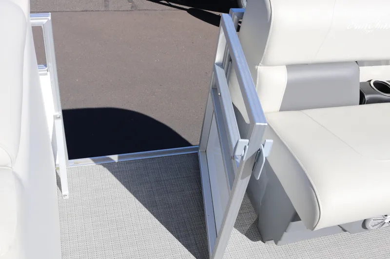 Slide: The Image of 2023 SunChaser Vista 20 Fish boat interior with open gate and seating. - 31