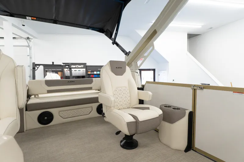 Slide: The Image of Luxurious interior of 2026 Alera M23Q boat with plush seating and modern design. - 10