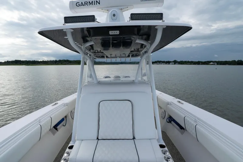 Slide: The Image of 2012 SeaHunter 37 Tournament boat with Garmin equipment on calm water. - 6