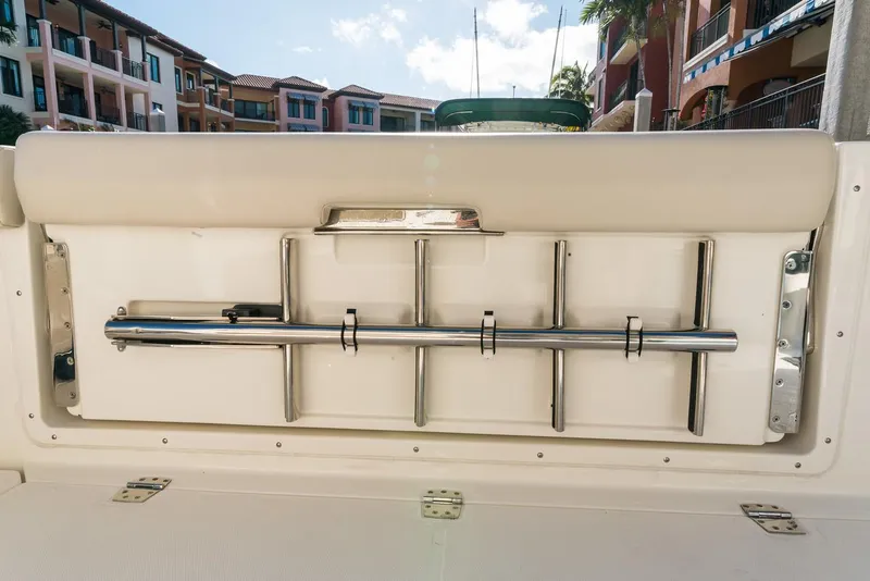 Slide: The Image of Manufacturer Provided Image: 2022 Boston Whaler 380 Realm rod holders and storage compartment. - 14