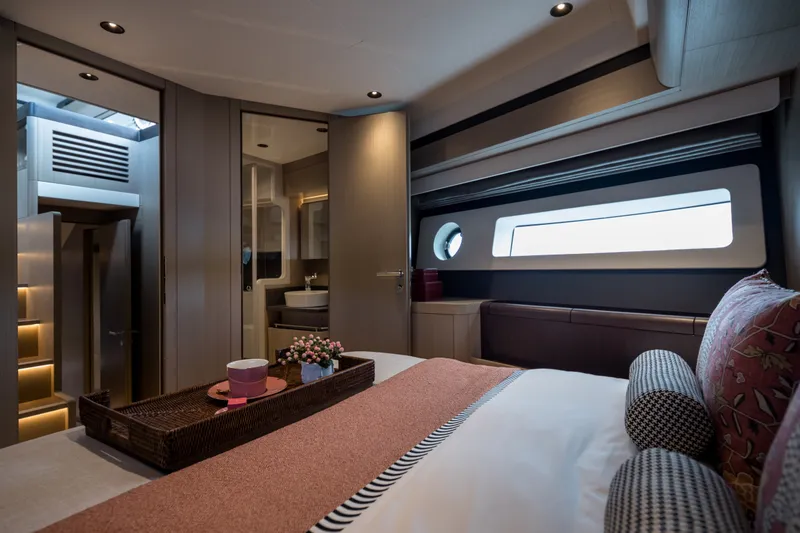 Slide: The Image of Luxurious interior of 2027 Sirena 48 yacht cabin with modern design and elegant decor. - 32
