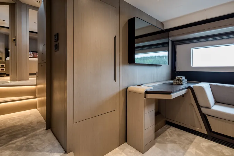 Slide: The Image of Luxurious interior of 2027 Sirena 48 yacht with modern furnishings and elegant design. - 29