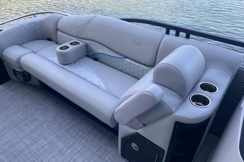 Slide: The Image of Luxurious seating on 2025 JC Sporttoon 26TT pontoon boat with cup holders, quilted design. - 30