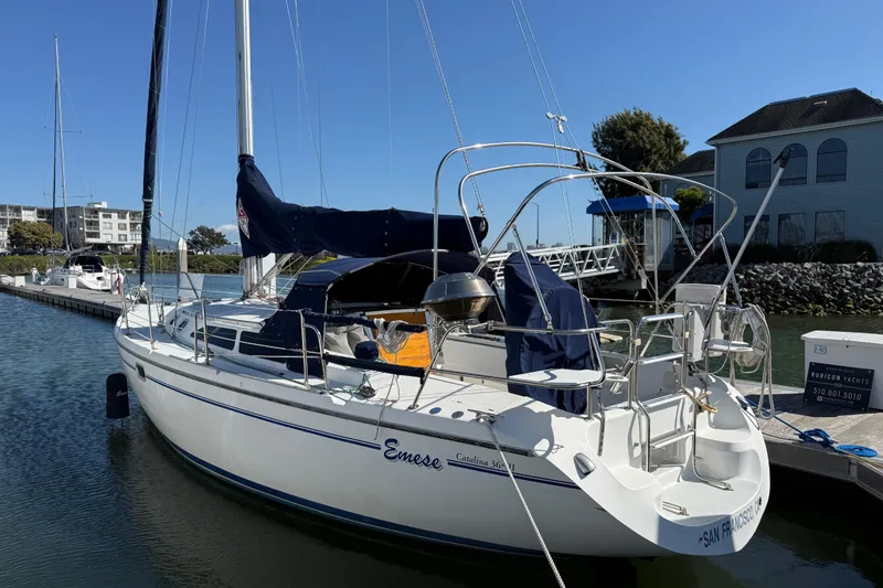 Slide: The Image of Catalina 36 MkII sailboat docked, 2000 model, sunny marina setting. - 2