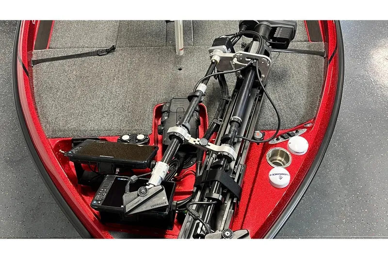 Slide: The Image of 2024 Bass Cat Puma STS boat deck with fishing equipment and electronics. - 4