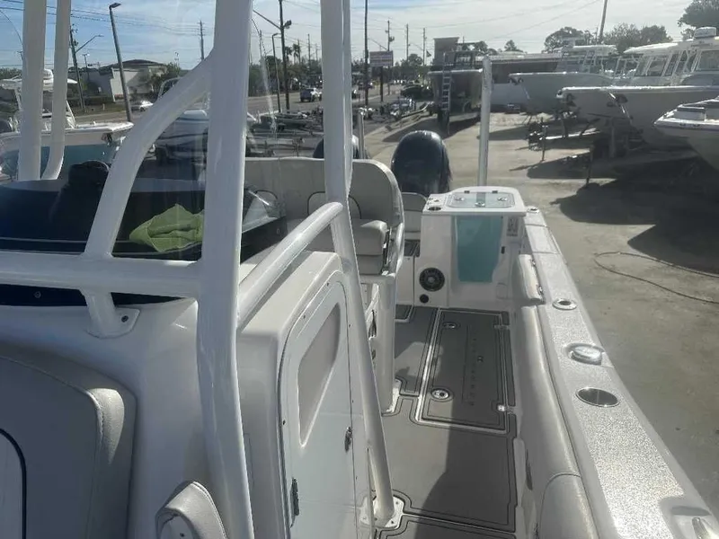 Slide: The Image of Interior view of a 2022 Sea Fox 268 Commander boat at the dock. - 9