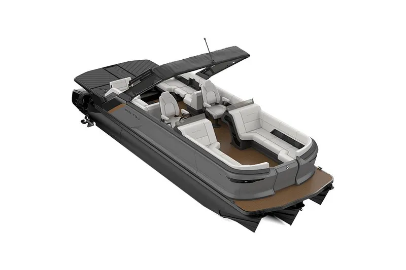 Slide: The Image of Manufacturer Provided Image: Manitou Explore Dual Engine 2025 pontoon boat with luxurious design. - 1