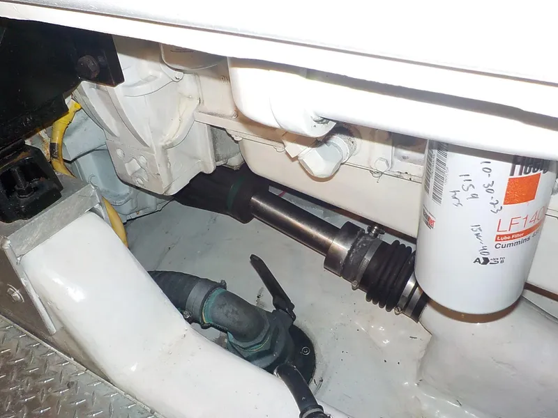 Slide: The Image of Engine compartment of 2006 Tiara Yachts 4400 Sovran with cables and hoses. - 47