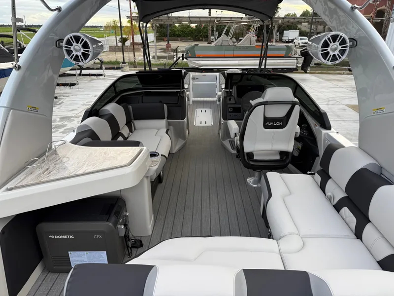 Slide: The Image of Avalon Excalibur - 27 FT Elite Windshield w/ Twin 400HP Mercury V10's and JOYSTICK CONTROLS!! 2025 - 5