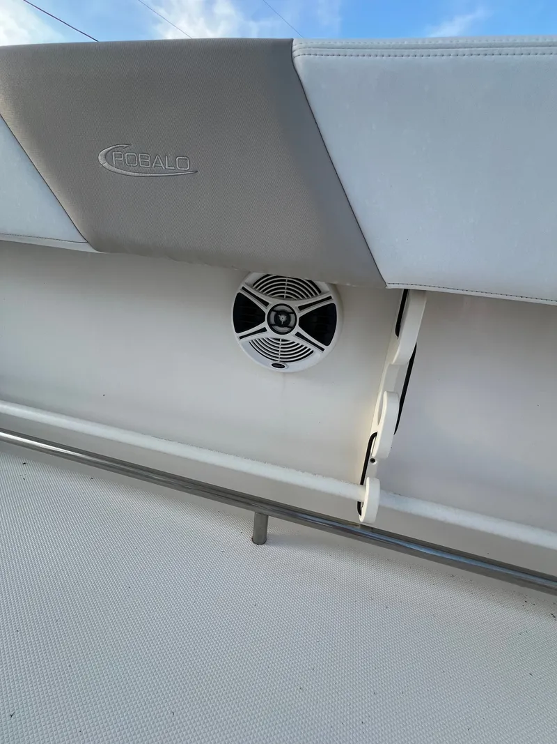 Slide: The Image of Close-up of a speaker on a Robalo R242 Center Console boat. - 39