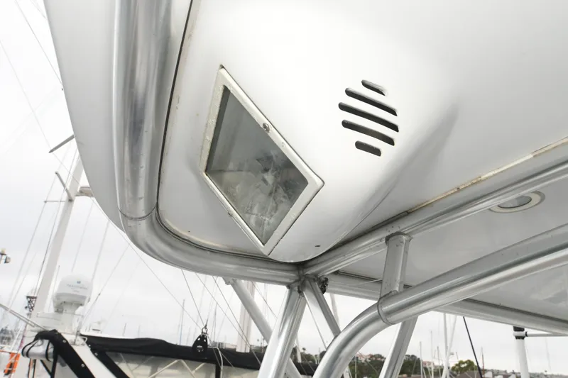 Slide: The Image of Close-up of a 2001 Hatteras 50 Convertible boat detail. - 34