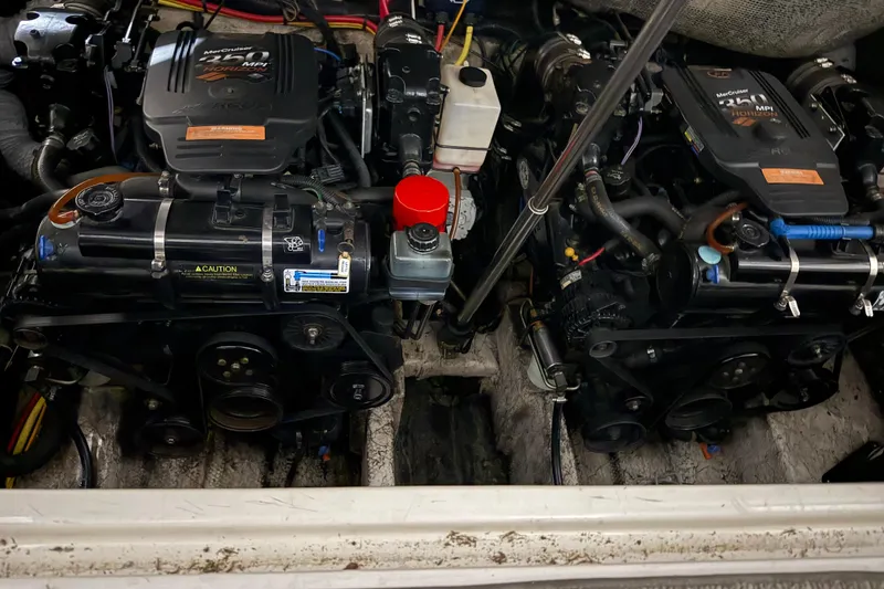 Slide: The Image of Engine compartment of a 2003 Rinker 342 Express Cruiser with dual MerCruiser engines. - 6