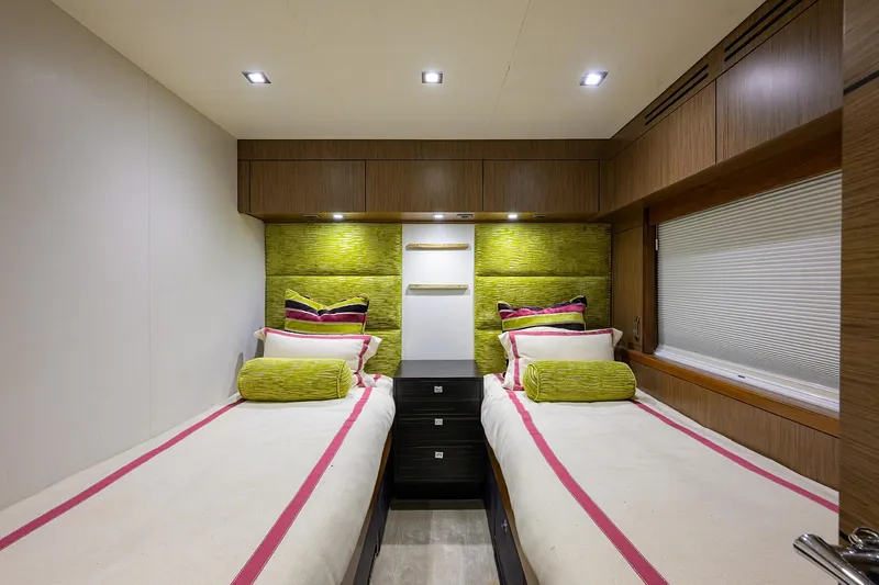Slide: The Image of Luxurious twin bedroom on 2013 Hatteras 80 Motor Yacht with modern decor. - 32
