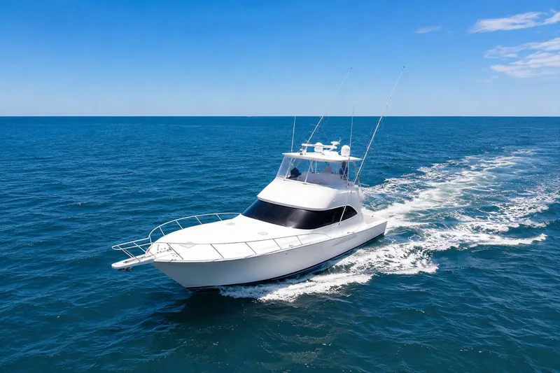 Slide: The Image of A white yacht speeds across the blue sea under a clear sky. - 1