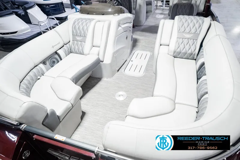 Slide: The Image of Luxurious interior of 2022 Bennington 23 QXFBA pontoon boat with plush seating. - 12