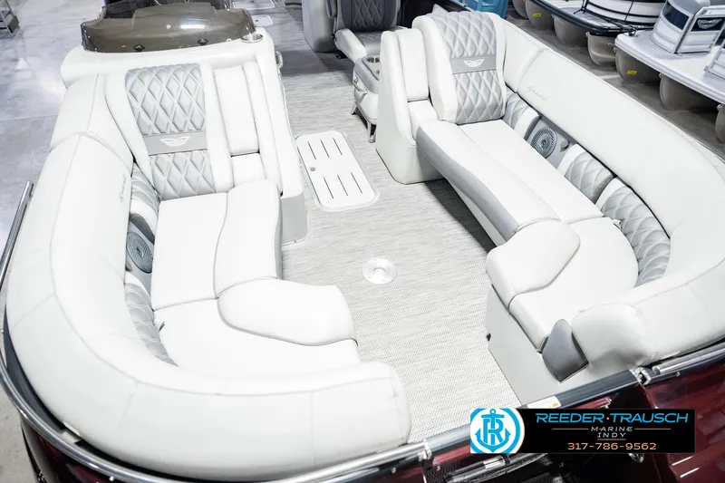 Slide: The Image of Luxurious interior of 2022 Bennington 23 QXFBA pontoon boat with plush seating. - 13