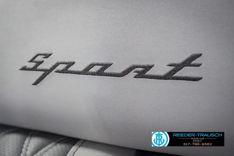 Slide: The Image of "Sport" embroidery on 2022 Bennington 23 QXFBA boat seat, Reeder-Trausch Marine logo visible. - 45