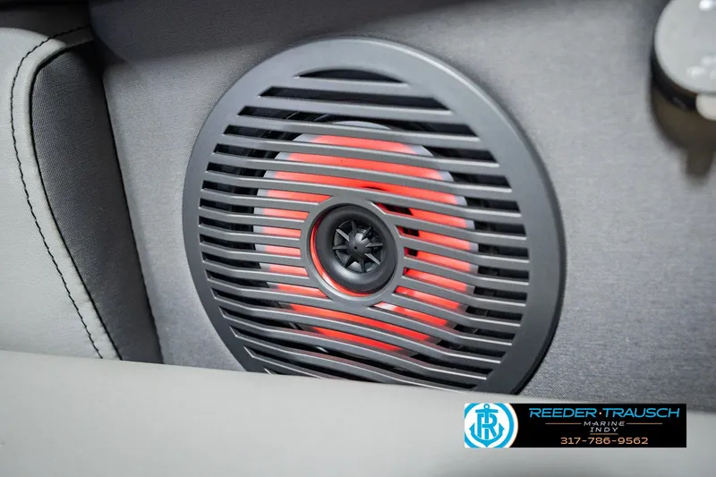 Slide: The Image of Speaker with red lighting in 2022 Bennington 23 QXFBA boat interior. - 47