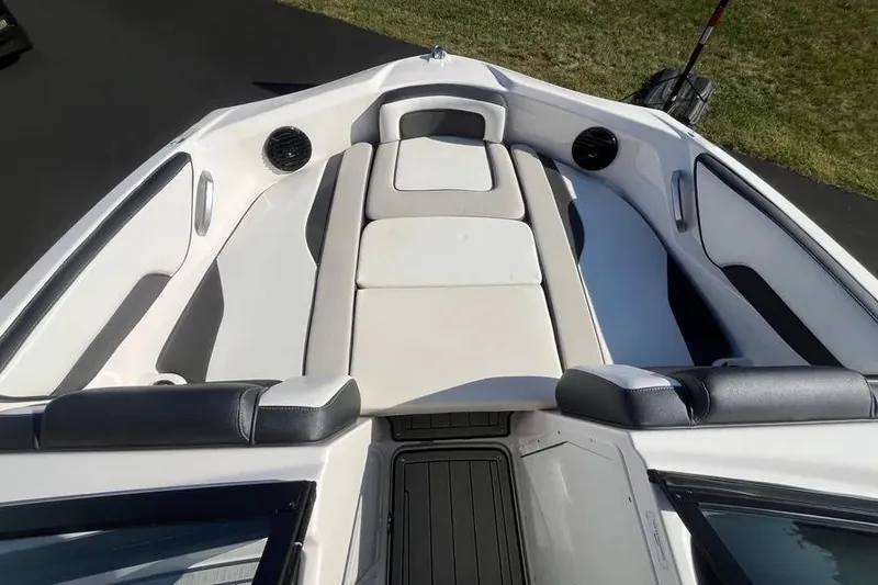 Slide: The Image of 2024 Yamaha Boats 195S interior with spacious seating and sleek design. - 7
