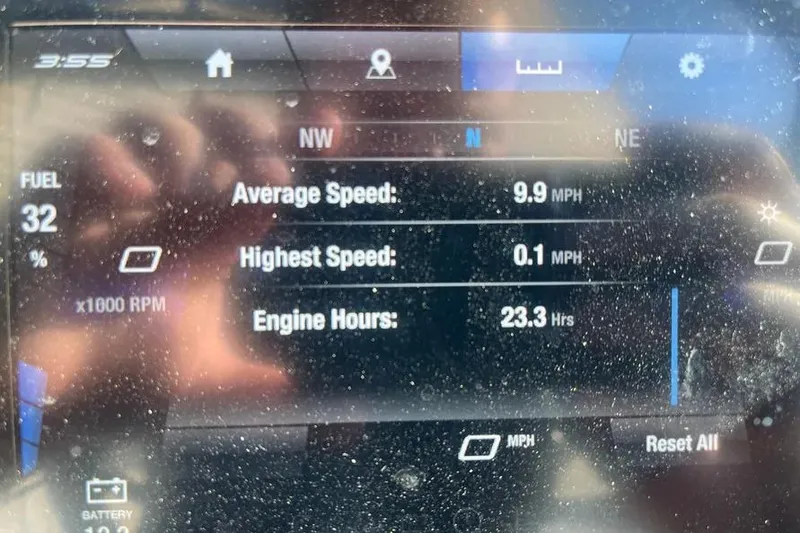 Slide: The Image of Dashboard display of a 2024 Yamaha Boats 195S showing speed and engine hours. - 8