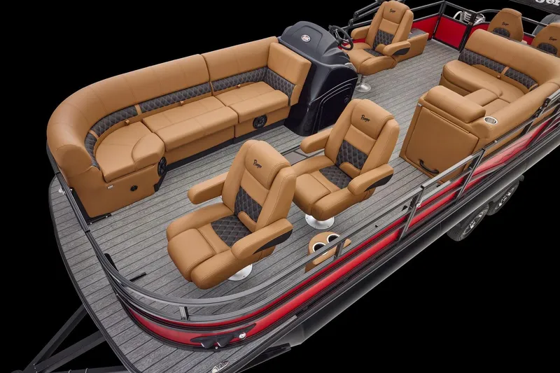 Slide: The Image of 2026 Ranger 223FC boat interior with two gray cushioned seats on a striped deck. - 6