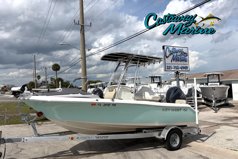 The Image of 2023 Key West 189 FS boat at Castaway Marine dealership, parked on a trailer. - 0
