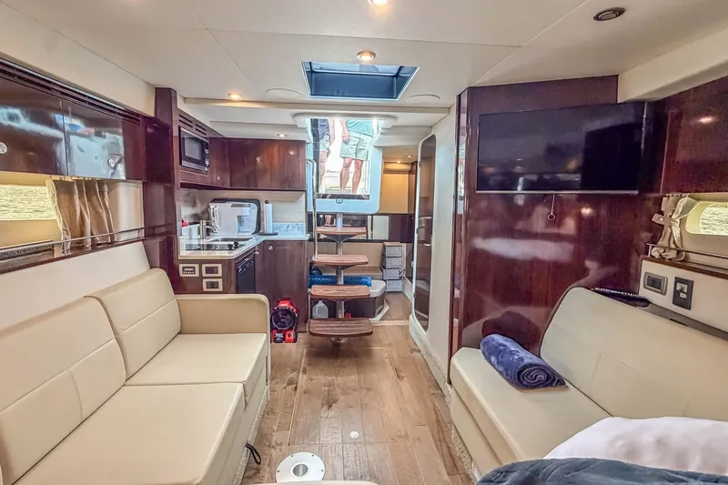 Slide: The Image of Luxurious interior of 2017 Sea Ray Sundancer 350 Coupe with modern amenities and elegant design. - 30