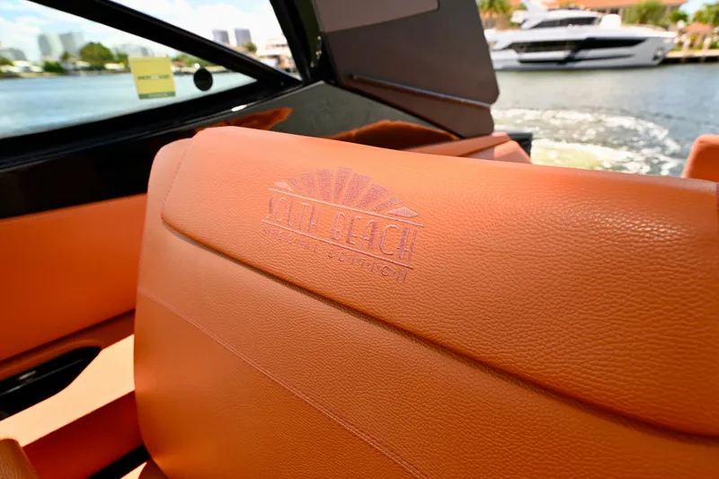 Slide: The Image of Orange leather seating on 2022 Cruisers Yachts 38 GLS OB, South Beach Edition. - 20