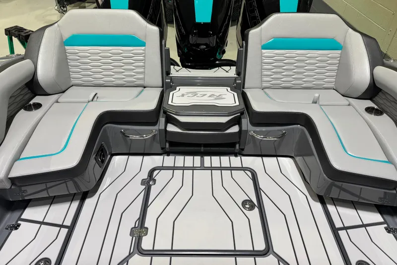 Slide: The Image of 2026 Sunsation 34 CCX boat interior with modern seating and sleek design. - 8