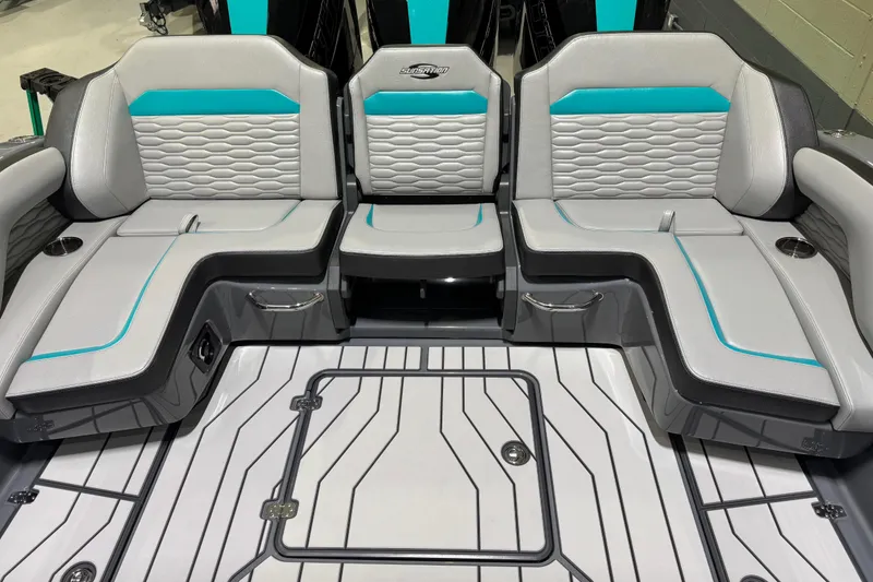 Slide: The Image of 2026 Sunsation 34 CCX boat interior with modern seating and stylish design. - 9