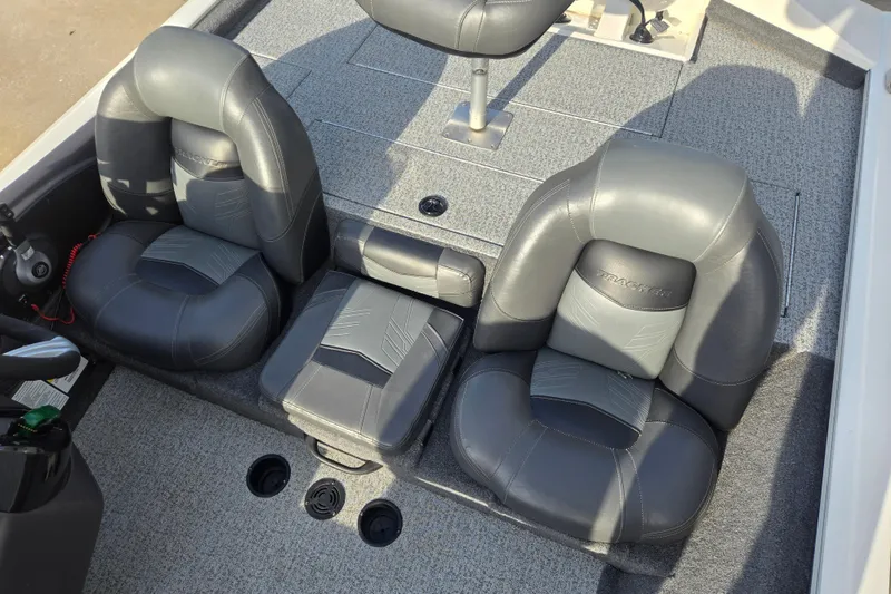 Slide: The Image of 2020 Tracker Pro Team 190 TX Tournament Edition boat seats, gray upholstery, spacious layout. - 12