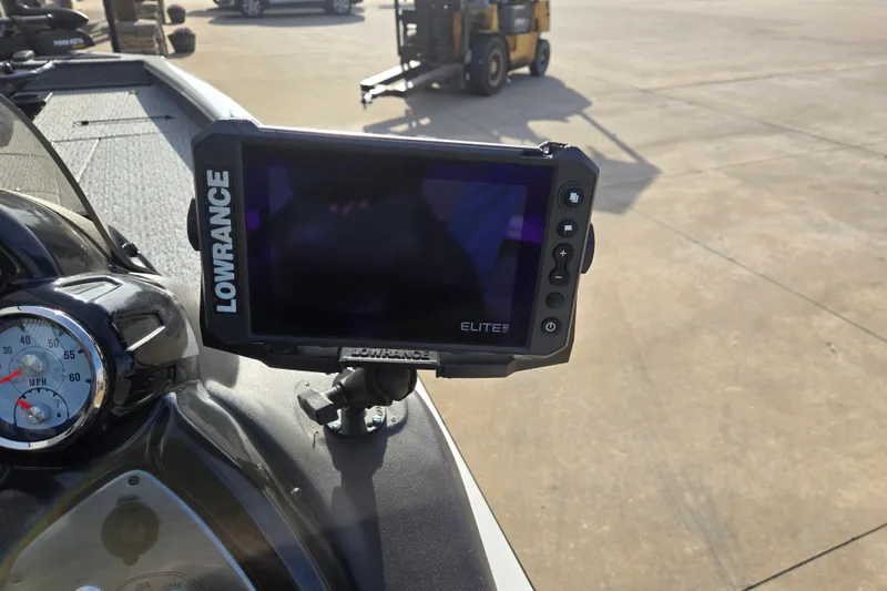 Slide: The Image of Lowrance Elite fishfinder on 2020 Tracker Pro Team 190 TX Tournament Edition boat dashboard. - 7