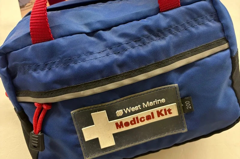 Slide: The Image of Blue West Marine medical kit bag with red handles, suitable for Sea Ray 340 Sundancer 2000. - 29