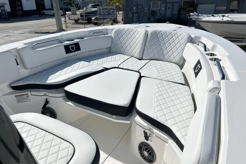Slide: The Image of Luxurious seating area on 2026 Sea Fox 228 Commander boat with quilted upholstery. - 14