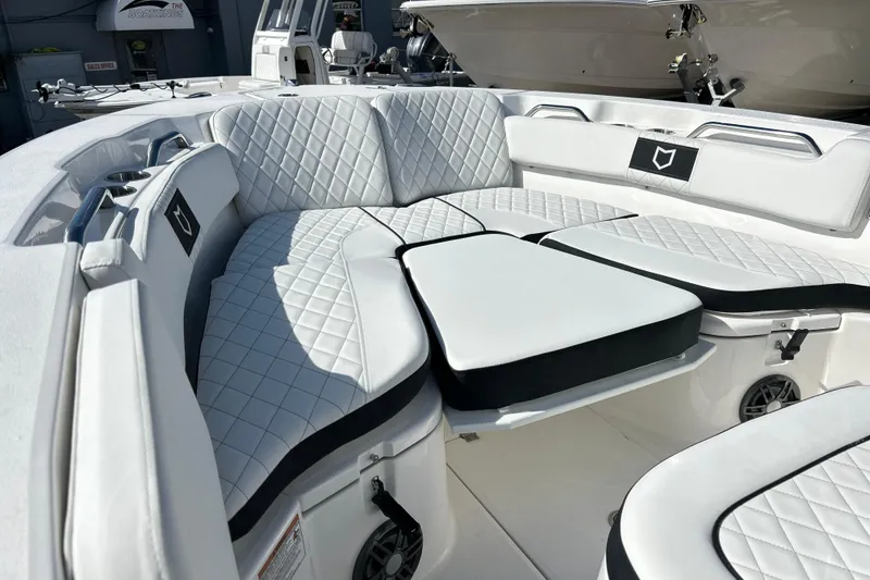 Slide: The Image of Luxurious seating on 2026 Sea Fox 228 Commander boat with quilted upholstery. - 15