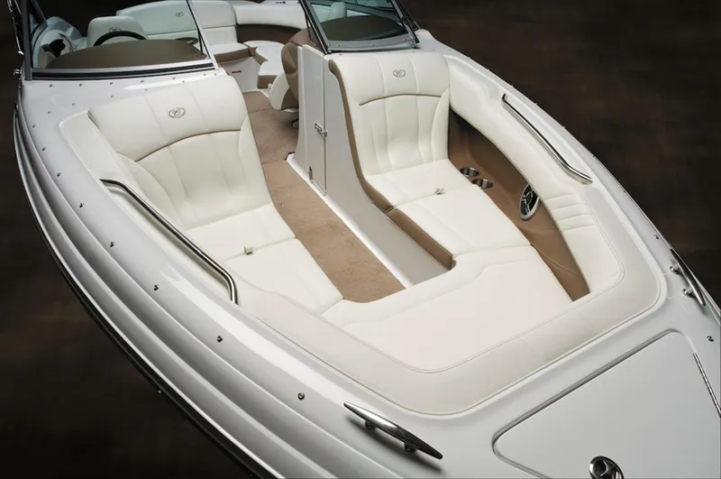 Slide: The Image of Manufacturer Provided Image: 2013 Cobalt 232 boat interior with white and beige seating. - 9