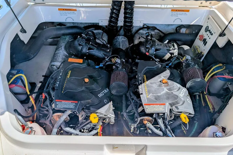 Slide: The Image of Engine compartment of 2017 Chaparral Vortex 223 VRX with dual Rotax engines. - 12