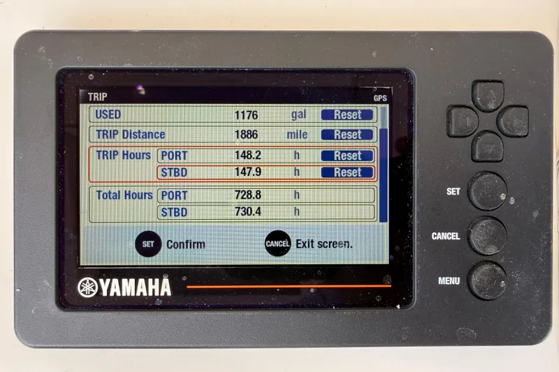 Slide: The Image of Yamaha GPS display showing trip data for 2017 Cobia 296 Center Console boat. - 10