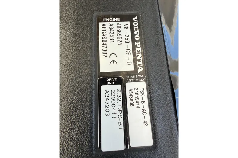 Slide: The Image of Volvo Penta engine label on 2015 Cruisers Yachts 338 Bow Rider. - 27