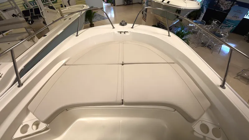 Slide: The Image of Bow area of a Boston Whaler 190 Montauk with cushioned seating. - 17
