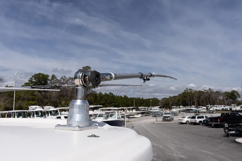 Slide: The Image of Rooftop view of a 2005 Boston Whaler 235 Conquest in a boatyard. - 17