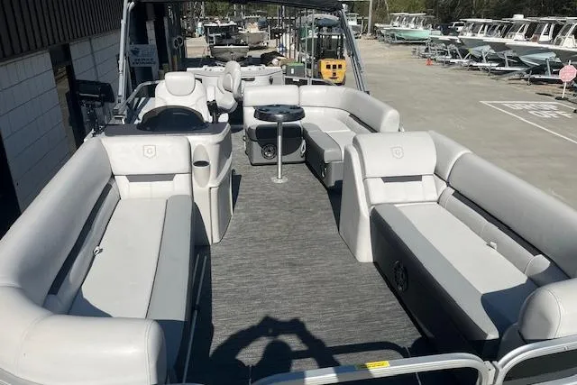 Slide: The Image of 2023 Godfrey Sweetwater 2286 FS pontoon boat with spacious seating and modern design. - 6