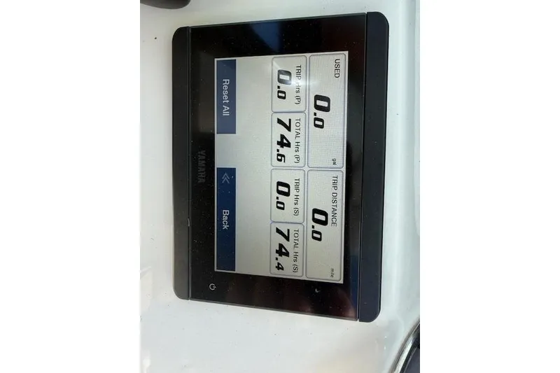 Slide: The Image of Yamaha display on 2022 Tidewater 2700 Carolina Bay showing trip and engine data. - 20