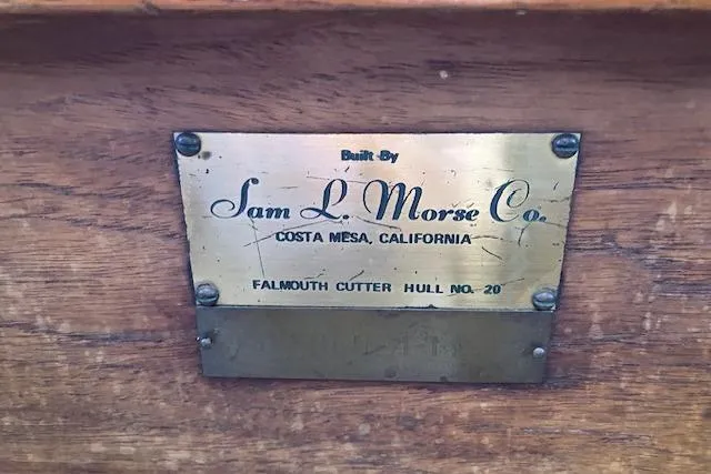 Slide: The Image of Plaque on 1982 Falmouth Cutter 22 by Sam L. Morse Co., Costa Mesa, California. - 26