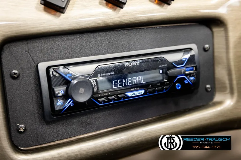 Slide: The Image of Sony stereo system on 2004 Smoker Craft 820 Infinity Cruise boat dashboard. - 29