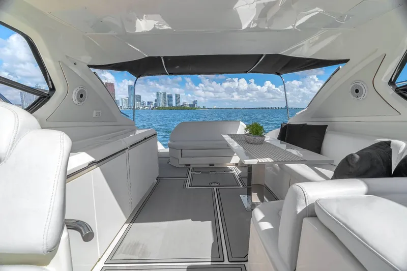 Slide: The Image of Luxurious interior of 2014 Azimut Atlantis 48 yacht with ocean view and city skyline. - 10
