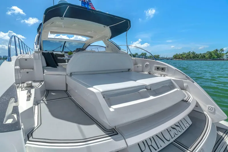 Slide: The Image of Luxurious 2014 Azimut Atlantis 48 yacht with spacious deck and scenic water view. - 7