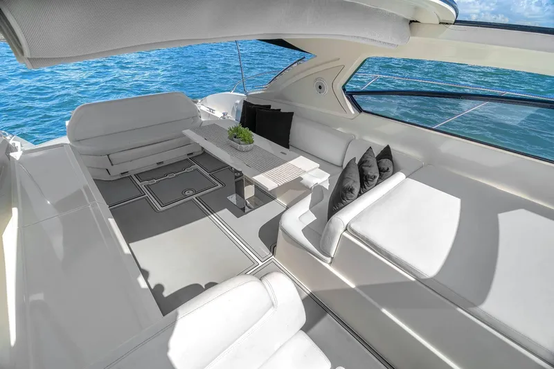Slide: The Image of Luxurious interior of 2014 Azimut Atlantis 48 yacht with elegant seating and ocean view. - 8
