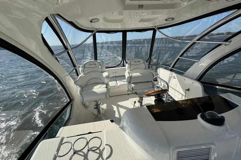 Slide: The Image of Luxurious 2005 Sea Ray 500 Sedan Bridge interior with panoramic ocean views. - 57