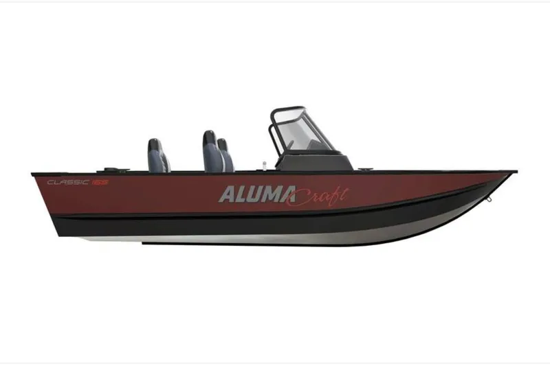 The Image of 2024 Alumacraft Classic 165 Sport boat, side view, red and black design. - 0